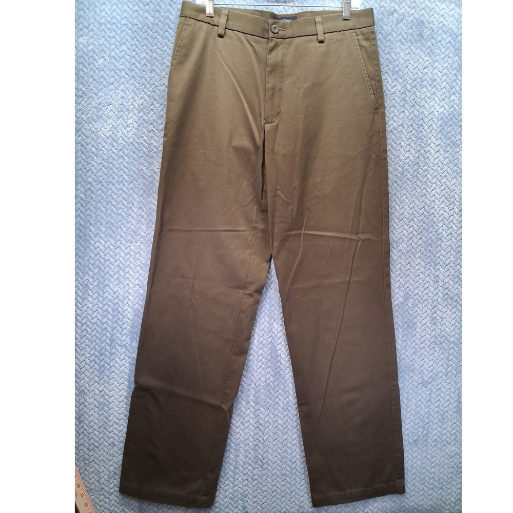 Dockers D2 Straight Fit Mens Chino Pants 32x34 Olive Brown 100% Cotton Trousers